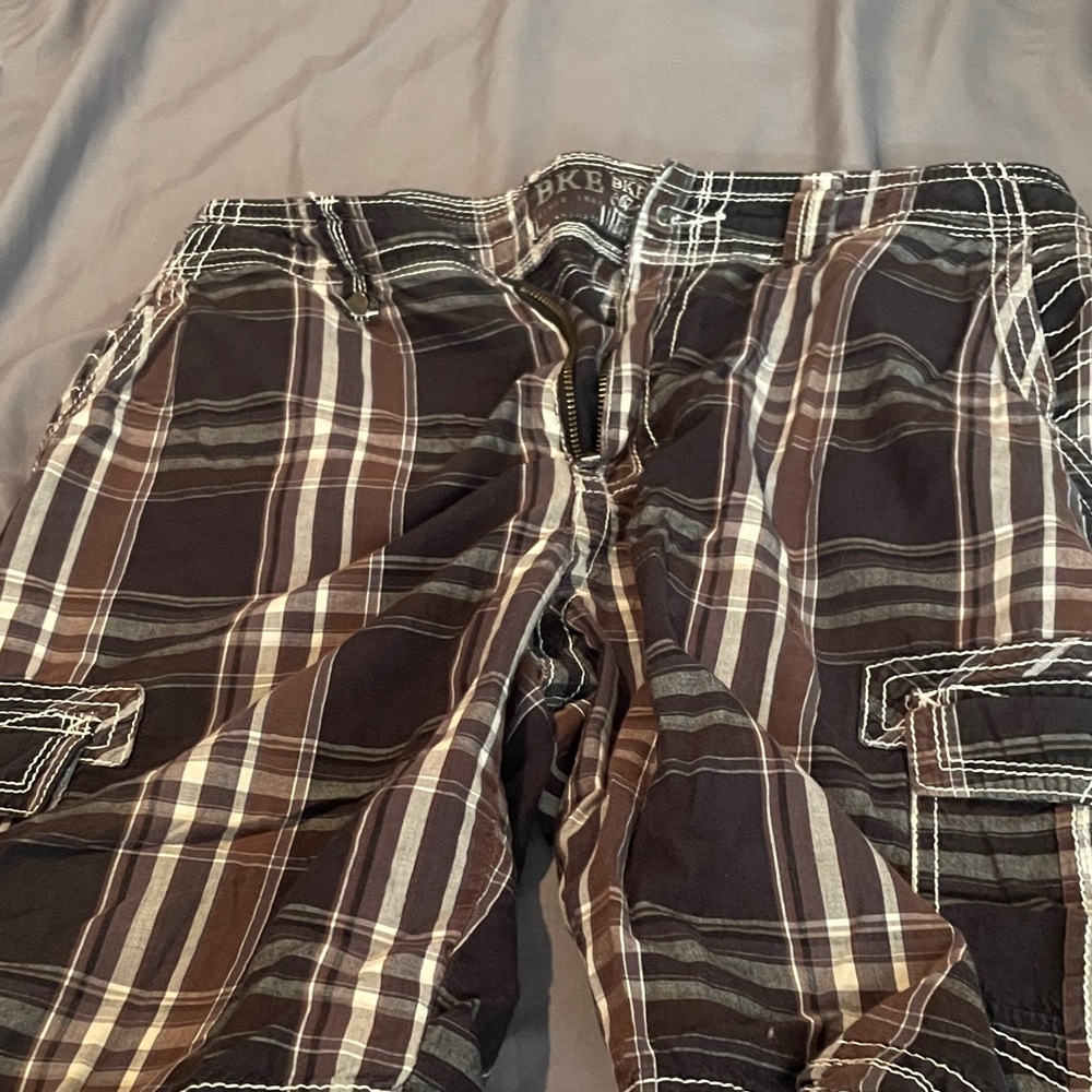 BKE Black and White Plaid Cargo Shorts